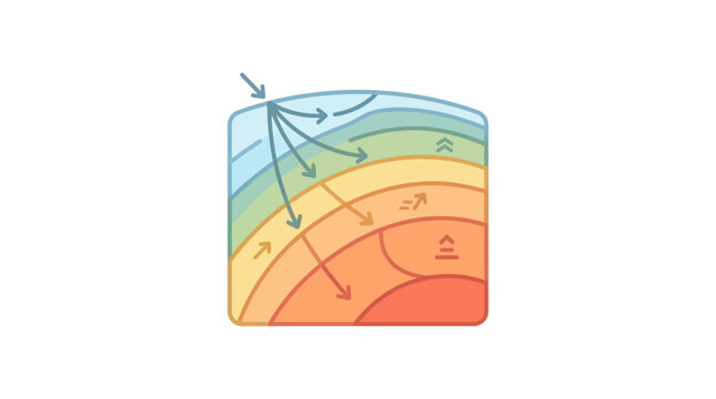 Cross section diagram of Earth layers with seismic wave propagation.