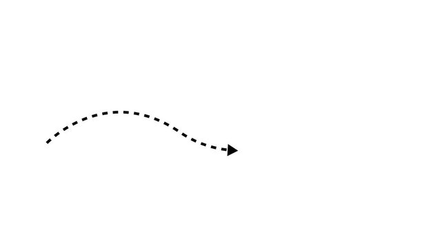 A beautiful Curved navigation line with dotted arrow path movement indicator line animation on white back ground.Abstract movement direction line,arrow icon,direction line icon animation.
