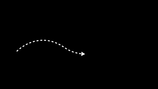 A beautiful Curved navigation line with dotted arrow path movement indicator line animation on black back ground.Abstract movement direction line,arrow icon,direction line icon animation.