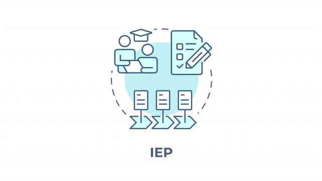 IEP blue concept icon animation. Inclusive learning environment. Student support systems. Academic growth pathways. Cyan circular animated abstract idea. HD video with alpha channel
