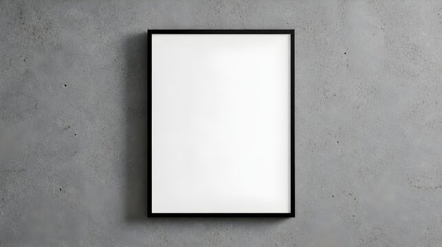 Minimalist black frame with blank white space on a textured concrete wall