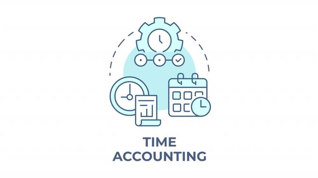 Time accounting blue concept icon animation. Optimizing workforce efficiency. Tracking project hour allocation. Process organization. Cyan circular animated abstract idea. HD video with alpha channel
