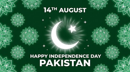 Pakistan independence day graphic crescent moon star floral design august 14th
