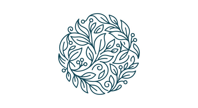 Circular floral motif, botanical illustration, organic design, leaf pattern, nature inspired