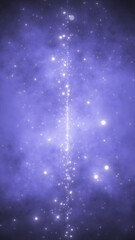 Fototapeta premium Soft violet space smoke with vertical glittering stardust column for magical concepts.