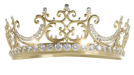 Ornate golden tiara with sparkling diamonds, isolated on transparent background © Claudia