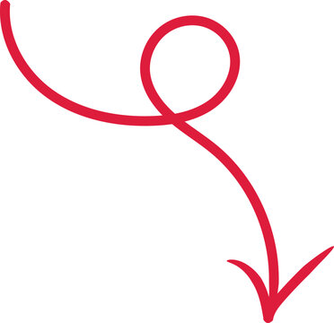 Vibrant red spiral arrow illustration pointing downwards indicating a decline or downward trend