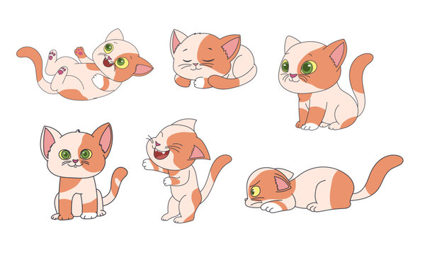 Cute Kitten Character Set with Different Poses and Emotions Vector Illustration