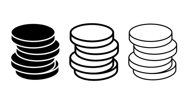 Stack of coin silhouettes: minimalist black and white design