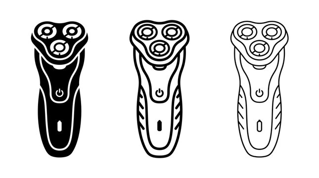 Electric shaver line art set: silhouette, outline, and linear styles