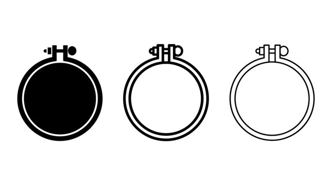 Minimalist embroidery hoops set in silhouette, outline, and linear styles