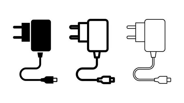 Charger adapter set: black, outline, and solid style usb plugs