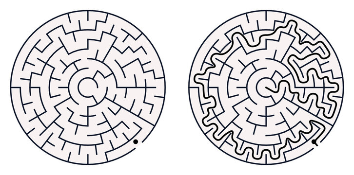 Circular maze &ndash; a children's puzzle. Find the way out.