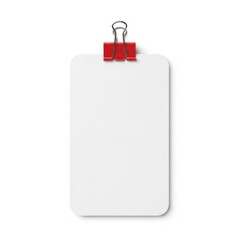 Fototapeta premium Blank white notepad secured with a red binder clip on a plain background