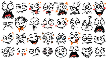 Fototapeta premium Cartoon facial expressions and funny emoticon character set with expression