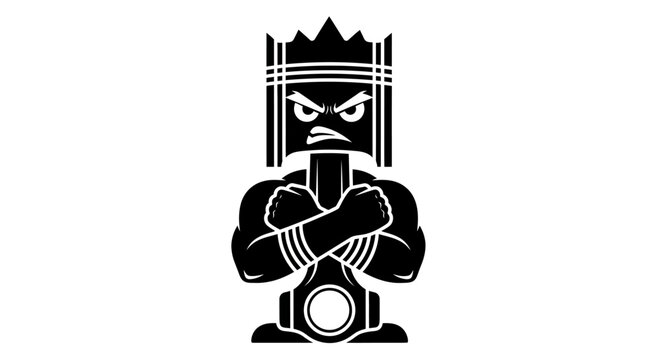 Angry Piston King with Crown and Crossed Arms, Automotive Icon
