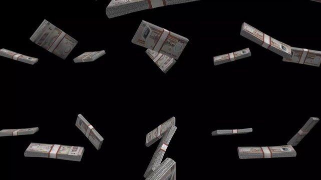 UAE Money, United Arab Emirates Dirham Banknotes Falling On Black Background, AED Currency Stacks Dark Cinematic, 4K