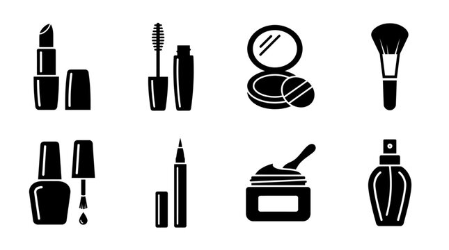 Collection of beauty and cosmetic product icons for makeup and personal care applications