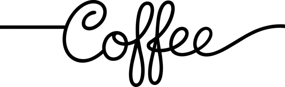 Hand drawn black coffee word with steam lines