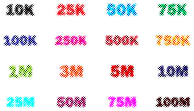 Colorful magnification icons showing zoom levels from 1x to 100x