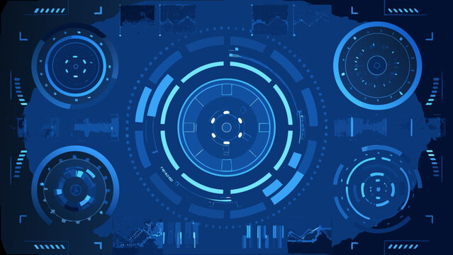 Futuristic Heads up Display With Concentric Circles And Rectangular Elements Blue Tone heads up hud interface digital