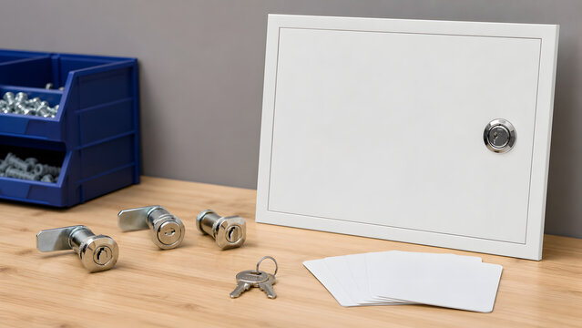 Access panel cam latch service tray with blank cards