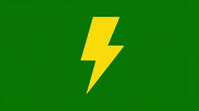 Minimal yellow lightning bolt icon pulsating gently on a textured solid green background loop animation