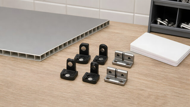 Restroom partition hinge cam kit with blank service cards