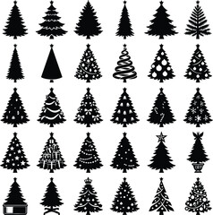 Obraz premium Christmas Tree Silhouette Icons Set