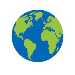 Fototapeta premium Minimalist planet earth globe illustration, green and blue world map icon, flat design earth sphere isolated on white background for environmental concepts