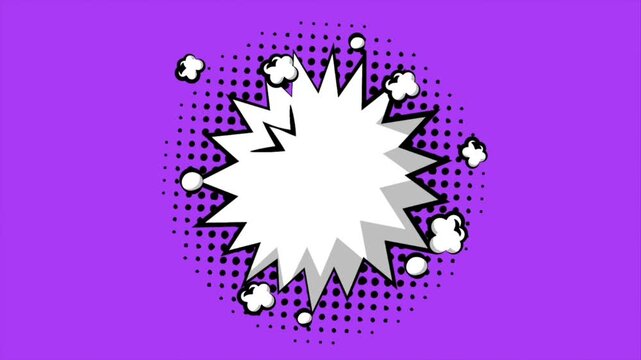 Animated comic book speech bubble popping with changing background color and halftone smoke cloud effect