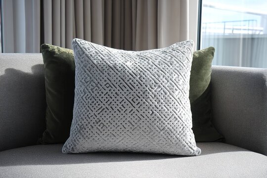 modern grey velvet cushion cover with geometric embossing