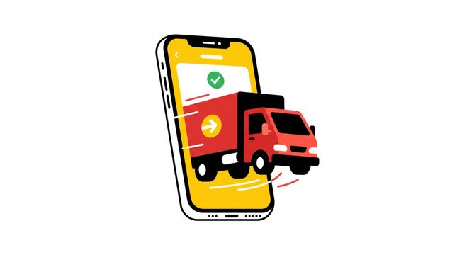 Delivery Truck Arriving at Smartphone with Delivery App in Bright Indoor Setting