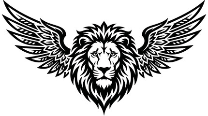 Fototapeta premium Powerful winged lion head mascot vector illustration isolated on white background