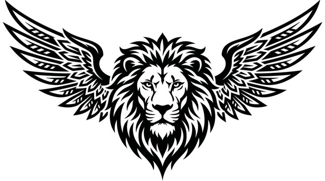 Powerful winged lion head mascot vector illustration isolated on white background