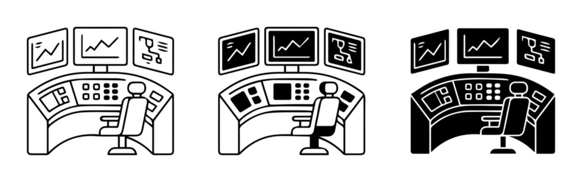 Control Room Workstation Icons, Monitoring Station Set, Command Center Graphics