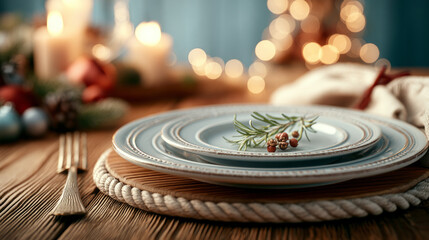 Obraz premium Elegant Table Setting for New Year Celebration with Beautiful Meal Preparation