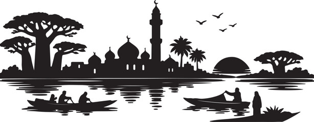 Islamic Mosque Silhouette Near River Landscape  © Bilkis
