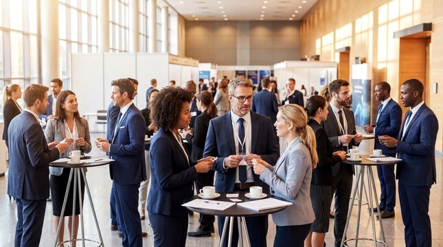 business networking events, a bustling networking event with professionals engaging in conversation