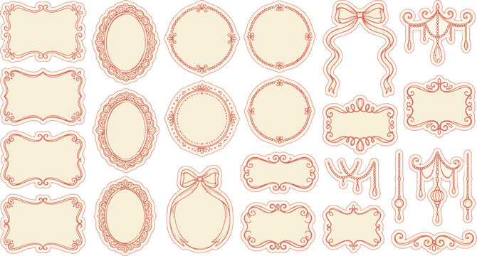 Set of various vintage decorative frames and elegant scrollwork borders in antique style with decorative illustration victorian collection ornament invitation decoration ornamental