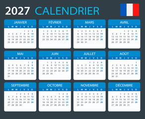 2027 Calendar France - vector template graphic illustration - French version © Porcupen