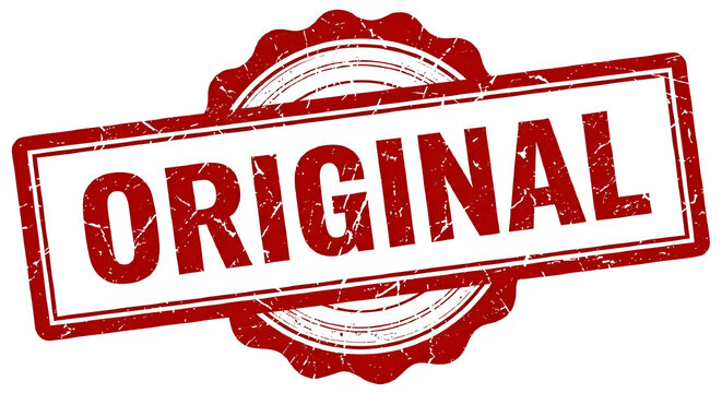 Red original rubber stamp icon with grunge texture isolated on Transparent background PNG.