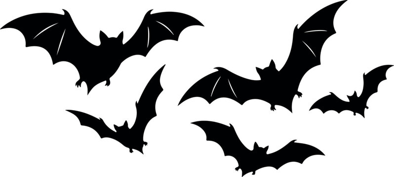 Eight spooky carved jack o lanterns on a white background. Halloween day bats silhouette spooky vector illustration for october 31st