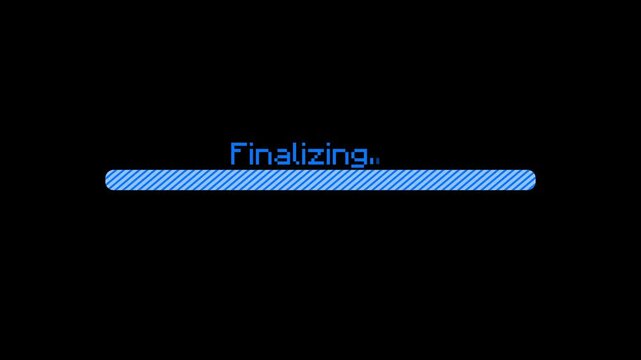 Digital finalizing process blue progress bar loading screen on black background