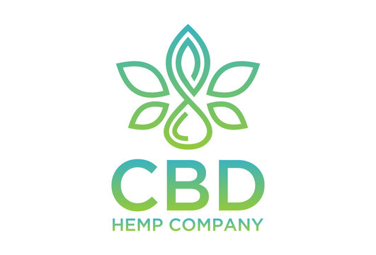 Modern CBD Hemp Company Logo Design with Green Gradient Cannabis Leaf and Oil Drop Icon.