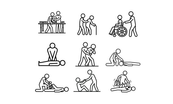 Elderly Care and First Aid Pictogram Icons Set