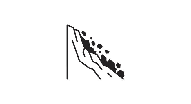 A simple line art icon depicting a landslide or falling rocks on a steep slope.