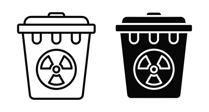 Radioactive waste bin icons showing outline and solid styles for nuclear disposal hazardous material management environmental safety and toxic storage