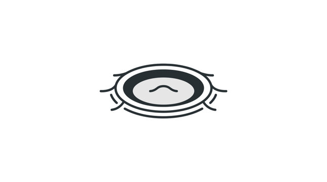A simple line art illustration of a circular trampoline with a small bounce symbol.