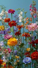 Fototapeta premium Vibrant wildflowers against sky.